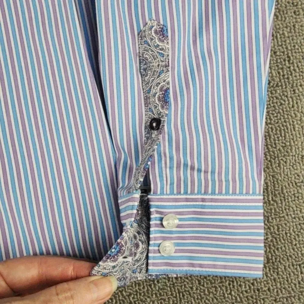 Cinch Shirt Womens Medium Blue Stripe Button Up Long Sleeve Cotton Western
